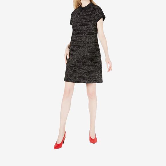 Maison Jules Textured Knit Shift Dress Black White Peter Pan Collar Small - Picture 11 of 12